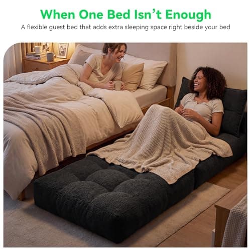 MONVANE Oversized Folding Sofa Bed, Fold Out Chair Bed with Pillow, Convertible Sleeper Chair for Living Room, Guest Room & Bedroom, 400+g Comfy Teddy Velvet Couch Bed for Adults & Kids, Black - Thumbnail 5