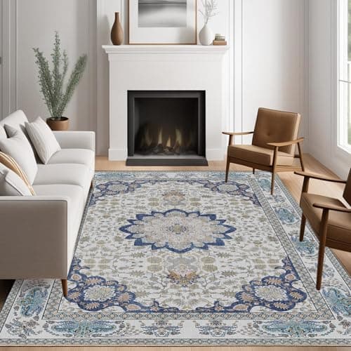 Bohemian Washable Area Rug, Large Carpet for Living Room & Bedroom, 9'x 12' Blue - Image 1