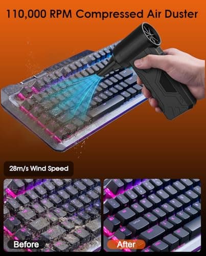 Efficore Durable Compressed Air Duster, 110K RPM Brushless Motor, 15W Fast Charge; Cordless Electric Air Duster, 4 Gears Adjustable; Rechargeable Air Blower for PC, Car, House, Outdoor Cleaning,Black - Thumbnail 4