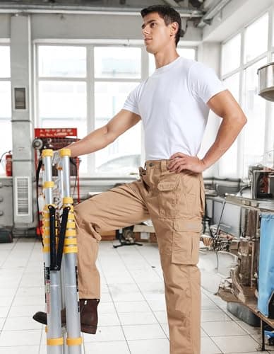 DURAWERK Men's Cargo Pants, Water Resistant Work Pants, Durable Ripstop Tactical Pants, EDC Hiking Pants, Multi Pockets Hunting Pants for Outdoor Climbing Traveling Camping Fishing (Khaki, 34WX30L) - Thumbnail 3