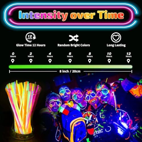 HONLYNE 200 Pcs Glow Sticks Bulk Party Pack, 8'' Glow in the Dark Party Supplies, Glow in the Dark Light Up Sticks with Connectors, Party Favors for Birthday, Concert, Raves, Halloween, Christmas - Thumbnail 3