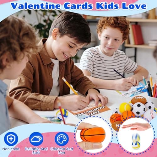 Tiaxidex Valentines Day Gifts for Kids, 36 PCS Sports Valentines Cards for Kids, 36 PCS Stress Balls, Classroom Prizes, Party Favors for Boys & Girls Classroom Gift Exchanges at School - Thumbnail 5
