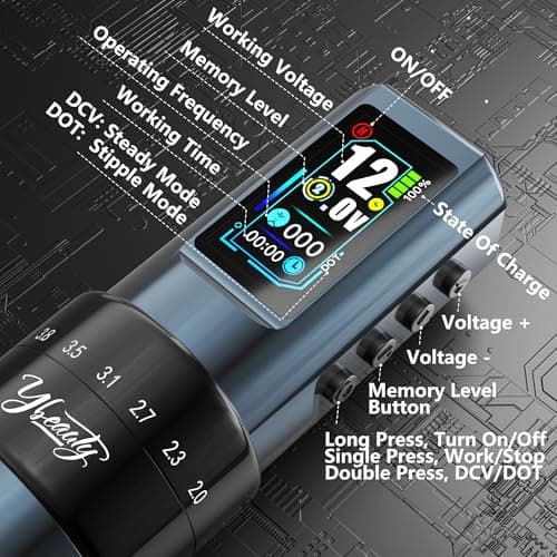 Tattoo Gun Kit for Professionals, Wireless Tattoo Pen Machine Set with 7 Strokes Length, 2pcs 1,600 mAh Battery for Artists Tattoos Supply (black-machine) - Thumbnail 3