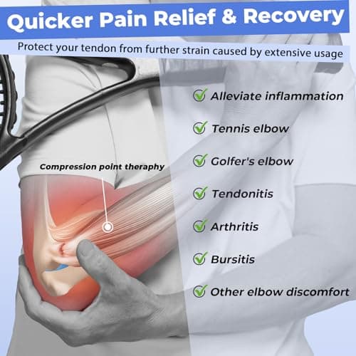 Oberlet Tennis Elbow Brace for Men Women with Tendonitis for Elbow Pain Relief - Adjustable Strap with Two Removable Gel Pads, Golfers Elbow Brace, Counterforce Arm Forearm Support Band - Black 1 Pack - Thumbnail 3