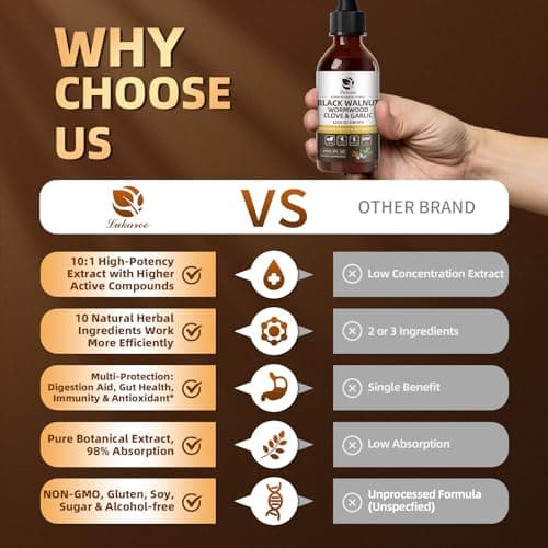 Lukaree Wormwood Black Walnut Clove Cleanse for Humans Tincture – Rapid Gut Detox & Digestive Health with Garlic Pumpkin Seeds Soursop Oregano, 10:1 Ultra-Concentrated Liposomal Tech 98% Absorption - Thumbnail 4