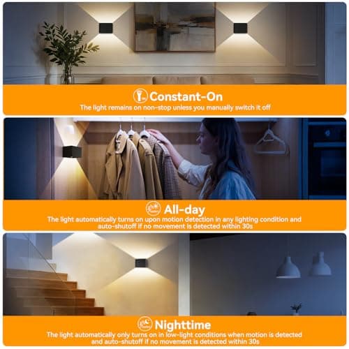 Aialun Motion Sensor Wall Light 5000mAh Battery Operated,Rechargeable Wall Sconce Set of 2 Wireless Closet Light,3CCT & Dimmable Up and Down Night Lights Magnetic Stair Lights for Bedroom Hallway - Thumbnail 3