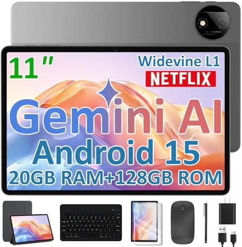 ECOPAD 11 Inch Android 15 Tablet with Keyboard, 20GB RAM 128GB ROM (2TB TF Expand), Octa-Core Processor, WiFi 6, 8000mAh Battery, GMS Certified 2-in-1 Tablets with Mouse, Case, Stylus Included, Black - Image 1