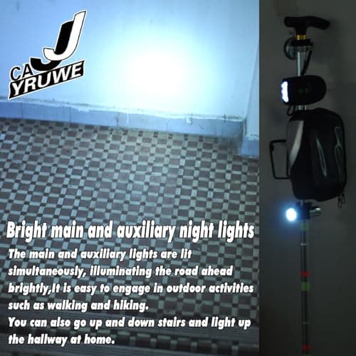 CAJJYRUWE Multiple Crutch for Adult Seniors Walk Travel Ergonomic Stick Aluminum Portable Cane Adjustable Height include Night light Storage Bag Cup Holder Bell Spare large medium Anti-Slip Rubber Tip - Thumbnail 6