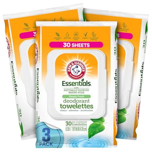Arm and Hammer 3 Pack Face and Body Wipes for Adults - Deodorant Towelettes 90 Sheets for Women - Shower Wipes for Traveling, Camping, Gym, and Bathing - Alcohol-Free Face Sheets (Simply Fresh) - Image 1