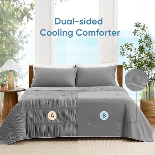 Snuggle Sac Cooling Comforter Twin Size – Q-Max 0.43 Striped Cooling Blanket for Hot Sleepers &Night Sweats,Lightweight Breathable Summer Blanket,Dual-Sided Silk Smooth,68x90 Inches,Dark Grey - Thumbnail 6