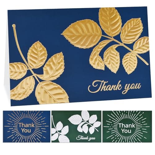 Frelimiu 24 Pack Business Thank You Cards with Envelopes, Elegant Professional Raised Gold & Silver Foil, 4 Designs, Premium Thank You Cards for Small Business Funeral, Graduation - Image 1