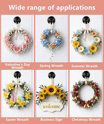 Irosiy Luxe Hold No Drill Hooks 10LB Strong Stainless Steel Suction-Cup-Wreath-Hooks, 6 Pack Wreath-Door-Hanger Easter Valentine Spring Summer Fall Welcome Sign for Front Door Indoor Outdoor (Black) - Thumbnail 5