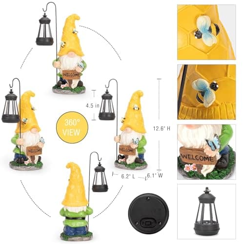 DoYouzhuo8 Christmas Gnomes Outdoor Statue with Solar Lights, Waterproof Solar Garden Gnomes Decorations for Yard with Lantern Light Outdoor Decorations for Patio Mom Gift - Thumbnail 3