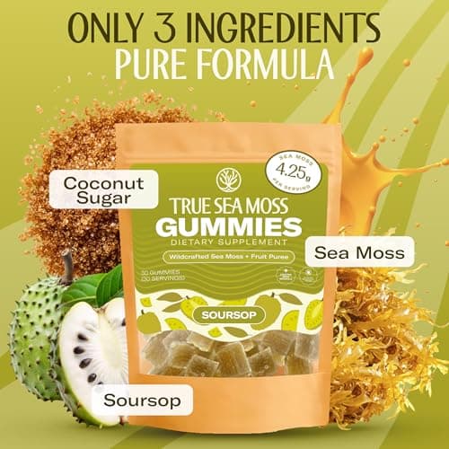 True Sea Moss Gummies – High Potency 4250mg Authentic Sea Moss Gel – Raw & Wildcrafted – Sweetened with Organic Coconut Sugar & Real Soursop Purée – 30 Gummies (30 Servings) - Thumbnail 4