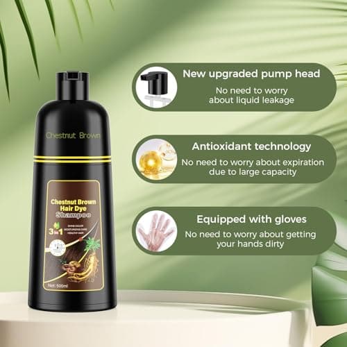 JUANCHI Chestnut Brown Hair Dye Shampoo 3 in1, Chestnut Brown Shampoo Hair Dye for Gray Coverage, Natural Hair Color for Women Men, Herbal Formula, Ammonia-free, Lasts 30 Days, 500ml (16.90 oz) - Thumbnail 2