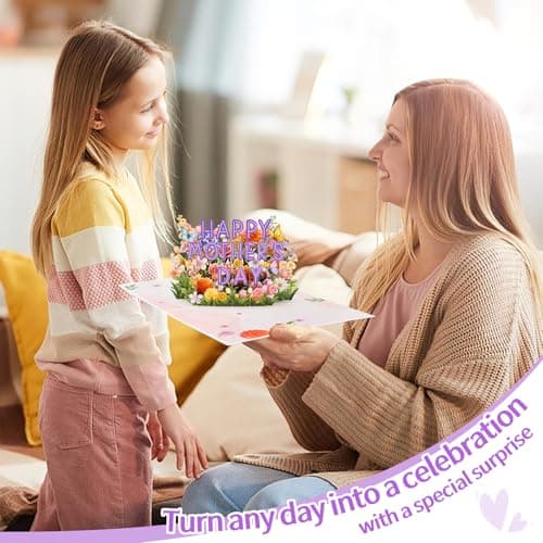 FaCraft Mothers Day Card Pop Up - Large 8x6 4-Layer 3D Flower Garden & Butterfly Centerpiece for Mom Grandma Wife - Handmade Happy Mother’s Day Card with White Pearlescent Envelope, Writing Note, Seal - Thumbnail 3