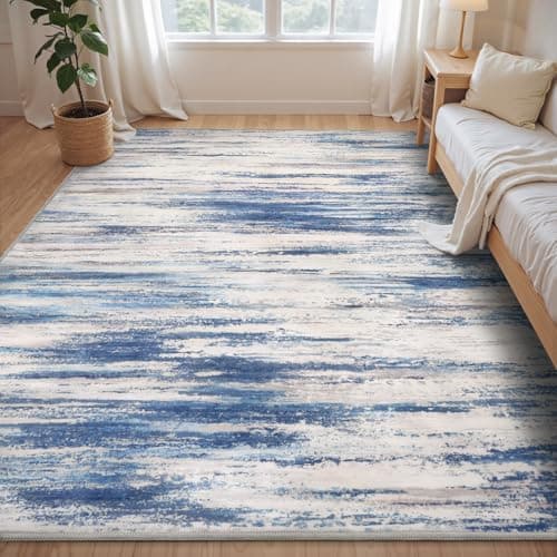 tchdio 6x9 Area Rugs for Living Room, Machine Washable Rug Modern Abstract Area Rug, Non Slip Rugs for Bedroom Rug, Soft Indoor Carpet for Living Room Office Dorm, Blue - Image 1