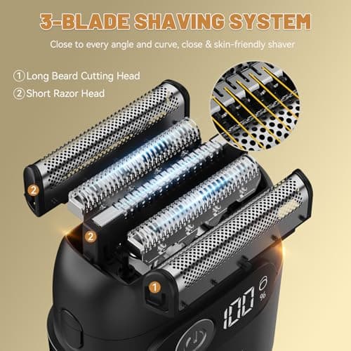 Electric Foil Shavers for Men, Upgraded Mini Electric Razor with 3 Floating Blades, LED Display, USB-C Fast Rechargeable, Portable Electric Shavers for Beard/Face - Thumbnail 3