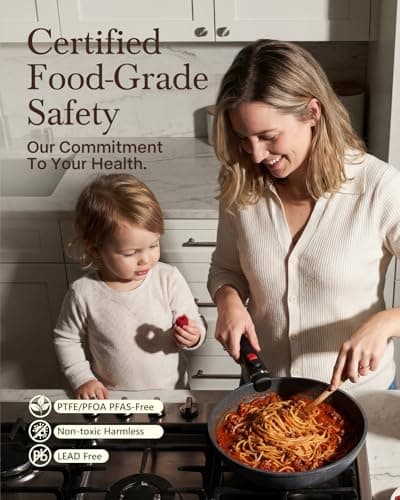 USELUCK 21Pcs Ceramic Pots and Pans Set Non Stick, Kitchen Cookware Set with Detachable Handles, Non Toxic Healthy Cooking Set, Induction Dishwasher Oven Safe, PTFE PFOA PFOS Free, Black - Thumbnail 4