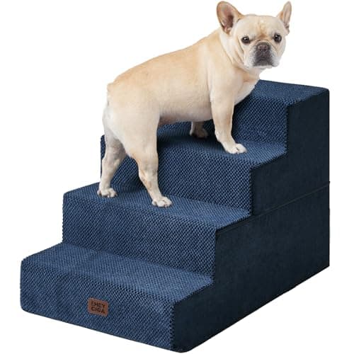 EHEYCIGA Dog Stairs for Bed 20" H, 4-Step Extra Wide Dog Steps for High Bed, Pet Steps for Small Dogs and Cats, Non-Slip Balanced Pet Ramp Indoor, Navy Blue - Image 1