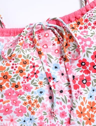 ZAFUL Pink Floral Tankini Swimsuits for Womens Cute Tankini Bathing Suits Two Piece Checkered Tankinis Sets Bow Color Block Swimsuits with Tie Side Bottom - Thumbnail 6