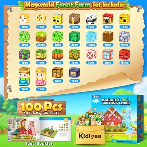 Magnetic Blocks, Build Mine Magnet World Forest Farm Edition, Magnetic Building Blocks for Kids Ages 4-6 6-8 8-12, Sensory STEM Toys for Boys & Girls - Thumbnail 5