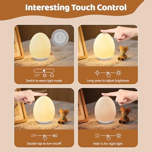 MediAcous Night Light for Kids, Baby Egg Light for Nursery, 7 Colors Changing & Stepless Dimming, Soft Silicone Touch Night Lamp with 1 Hour Timer, Rechargeable Nursery Night for Breastfeeding - Thumbnail 6
