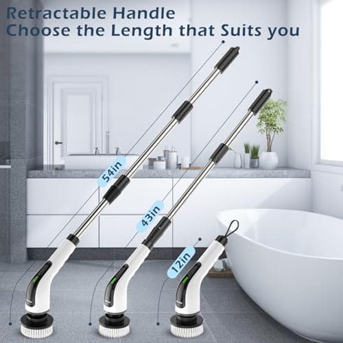 Bomves Electric Spin Scrubber, Cordless Cleaning Brush Scrubber for Home, 8 Replaceable Brush Heads-90Mins Work Time, 3 Adjustable Size, 2 Speeds for Bathroom Shower Bathtub Glass Car - Thumbnail 2