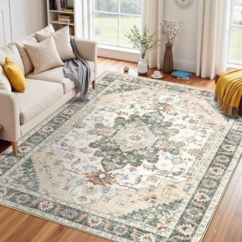 Roseek Area Rugs 5x7, Washable Rugs for Living Room, Non-Slip Rug, Boho Medallion Rug, Distressed Carpet, Low Pile Boho Rugs for Bedroom Dining Room - Image 1