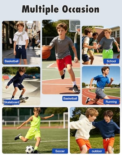 Cozople Boys Athletic Shorts Quick Dry Mesh Lightweight Basketball Shorts for Kids with Pockets Classic Red Deep Side Pockets for Camp Sports Running - Thumbnail 4