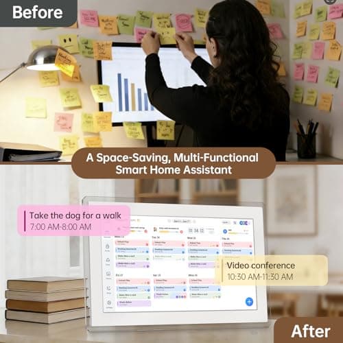 Yemsd 15.6" Digital Calendar, Smart Wall-Mounted HD Touchscreen Electronic Family Calendar, Chore Chart & Meal Planner, Built-in Digital Photo Frame with Desk Calendar Base, Wall & Desk Mount, White - Thumbnail 3