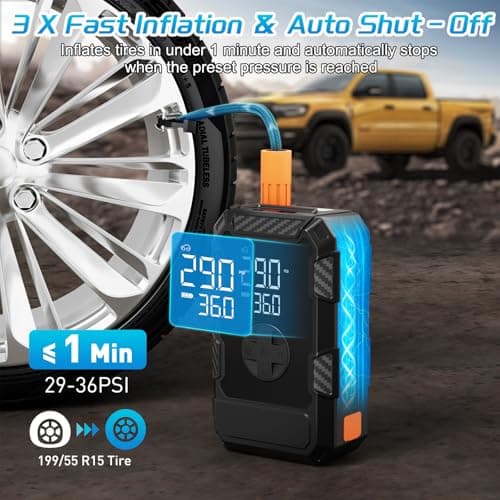 Jump Starter with Air Compressor – 4000A Peak Car Battery Booster & 150PSI Tire Inflator, 12V Auto Jump Box for Gas & Diesel Engines, LED Power Bank & Flashlight, Smart Safety Clamps, Gift-Ready - Thumbnail 2