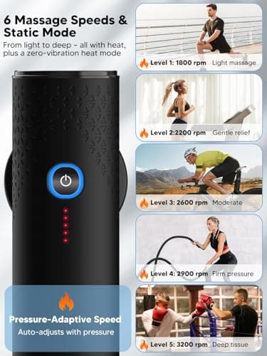 LOFTILLA Mini Massage Gun with Heat - Powerful Deep Tissue Massager, Portable Pocket-Sized Percussion Massager Gun for Muscle Relaxation, 4 Massage Heads, Gift for Men Women, Black - Thumbnail 6