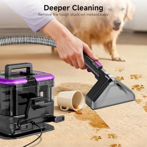 Vaconly Portable Carpet Cleaner & Upholstery Cleaner Machine - 21Kpa Carpet Cleaner Machine, Self-Cleaning, Deep Cleaner for Pet Stains, Cars, Couch, Rug, Furniture with Dual Brush, Large Tank, Purple - Thumbnail 2