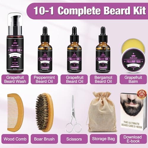 Boyfriend Birthday Gifts,Beard Care Kit Includes 3 Scented Beard Oil,Grapefruit Beard Shampoo & Balm, Brush, Comb,Scissors,Cool Men Stuff Christmas Stocking Stuffers Gifts for Men Him Dad Husband - Thumbnail 6