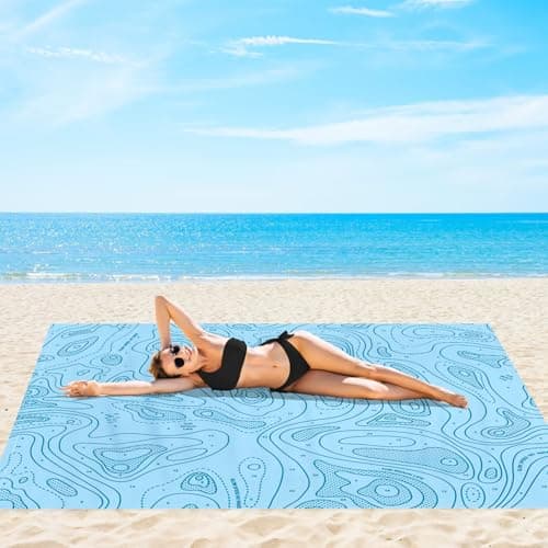 SkyNature Beach Blanket Waterproof Sandproof, 78”x 86” Large Sand Free Beach Mat with 4 Stakes & Portable Bag, Big Flodable Compact Outdoor Pockets Picnic Blanket - Thumbnail 2