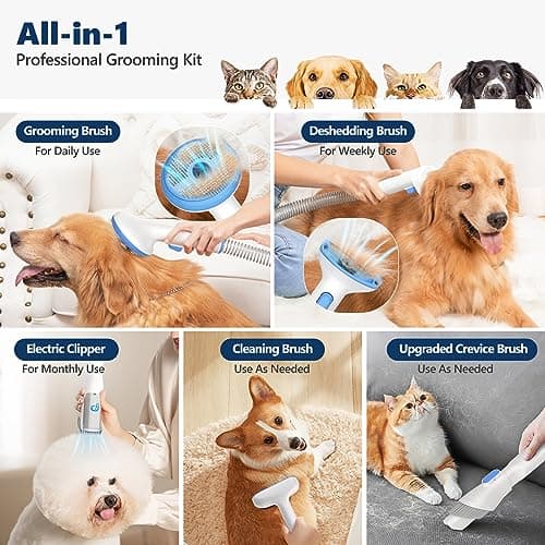 AsyPets Pet Grooming Vacuum Kit, Dog Clippers for Grooming,Cat Hair Brush Shedding Trimmer Supplies Tool,15Kpa Super Suction Power - Thumbnail 5