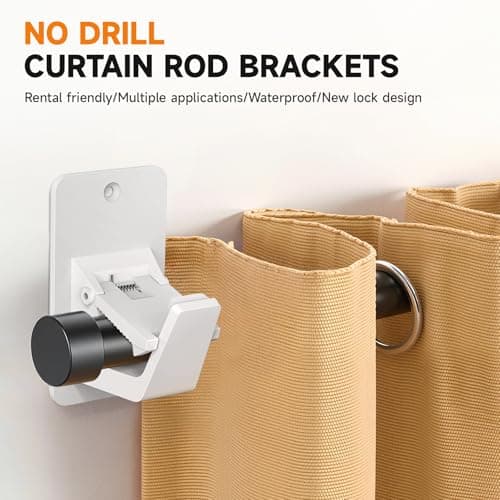 Universal Curtain Rod Holders, No Drill Curtain Rod Brackets, Self Adhesive Curtain Rod Brackets Up to 30 LB, Nail Free Curtain Rod Hooks for Bathroom, Bedroom, Livingroom, Kitchen (4PC, White) - Thumbnail 3