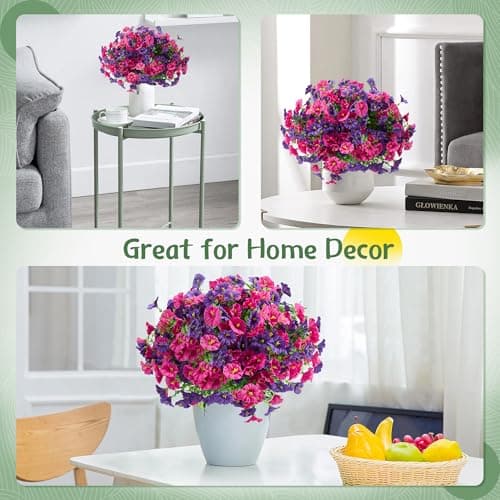 idredn Artificial Flowers for Outdoors Decoration,20 Bundles Fake Morning Glory Petunias for Outside Artificial Faux Plants for Home Porch Patio Balcony Planter Yard Garden Dark Purple Light Purple - Thumbnail 6