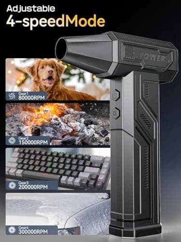 Super Wind Monster - 1 Min Fast Compressed Air Duster - 200000RPM Electric Air Duster Blower, 4-Gear Adjustable Electric Air Blower with Light, Rechargeable Dust Blower for Keyboard, PC, Car, and Home - Thumbnail 4