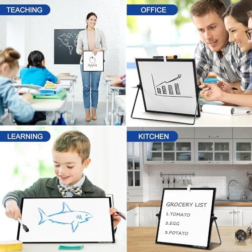 TSJ OFFICE Small White Board - 12 X 12 Inches Small Magnetic Dry Erase Board with Hooks for Wall, Desktop Whiteboard Stand 360 Degrees Revolving Double Sided for Office, Home, School, Black - Thumbnail 4