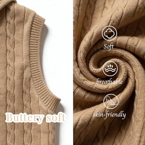 Truwelby Women’s Sweater Vest Sleeveless Cable Hoodies Casual Knit Sweater Solid Lightweight Pullover Summer Hooded Tank Tops (Khaki, S) - Thumbnail 5