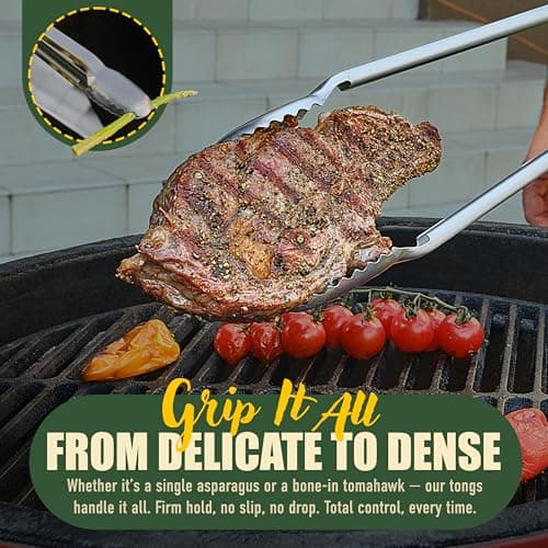 24 inch BBQ Tongs - 1 Year Warranty, 100% Stainless Steel Long Metal Grill Tongs for Outdoor Grill, Non Slip Handle, Locking Mechanism, Heat resistant, Pinzas de Cocina for steak, hot dog and more - Thumbnail 5