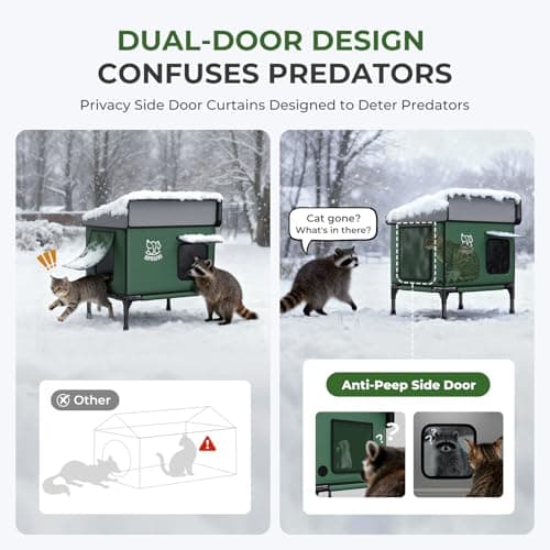 Apasiri Heated Cat House for Outdoor: Weatherproof Outside Cat Shelter, Insulated Cat House Outdoor with Heated Pad, Sloping Roof & Escape Door, Elevated Base for Stray Cats, Large - Thumbnail 5