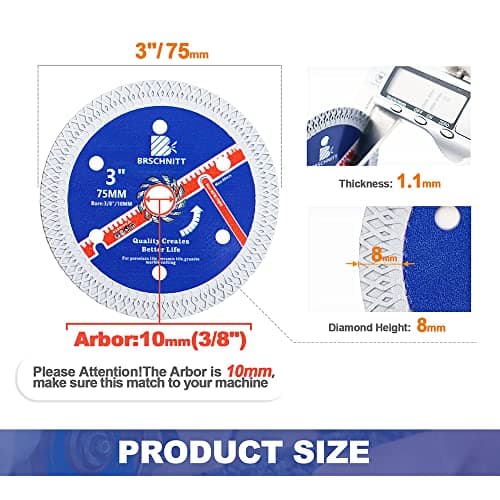 Super Thin Diamond Porcelain Saw Blade with X Teeth,BRSCHNITT3pcs 3 Inch (75mm) x Arbor 10mm Angle Grinder Diamond Cutting Disc for Dry/Wet Cutting Porcelain Tile Ceramic Marble Granite - Thumbnail 2