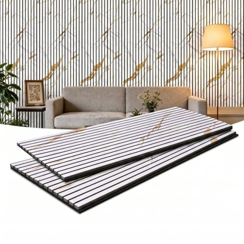 2 Packs Acoustic Panel, 47.2"x23.6" Wood Slat Sound Proof Wall Panels, Sound Absorbing Dampening Panel for Office,Home Theater,Studio, Faux Marble