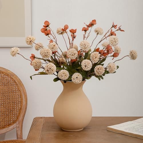 LILUYTO Faux Flowers for Vase,8 pcs Artificial Pom Pom Chrysanthemum Flowers with Wild Flowers,Spring Floral Stems Arrangements for Home Decor, Centerpieces for Tables, Rustic Decorations