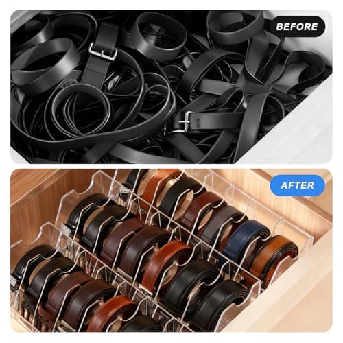 XZQTIVE Belt Organizer, Acrylic Belt Storage Holder for Closet with 7 Compartments, Clear Display Case For Ties,Socks - Thumbnail 3
