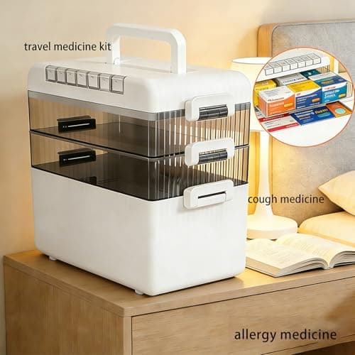 Dizaolive Large Medicine Cabinet Pill Organizer 3 Tier First Aid Storage with Foldable Handle Household Essentials Emergency Use - Thumbnail 6