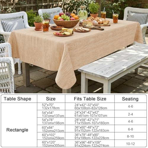 Smiry Rectangle Table Cloth, Waterproof Vinyl Tablecloths with Flannel Backing, Wipeable Spillproof Plastic Wood Grain Table Cover for Dining, Indoor and Outdoor (Beige, 60 "x 84") - Thumbnail 6